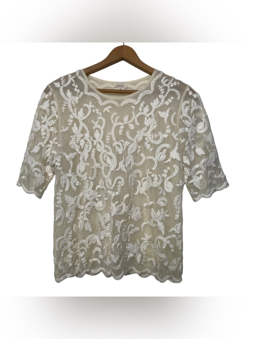 Sundance embroidered sheer lace blouse size XL